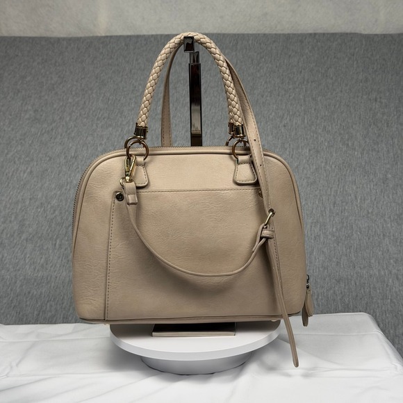 Madison West Handbags - Madison West Beige Vegan Leather Satchel Braided Handle Crossbody Bag Nude‎